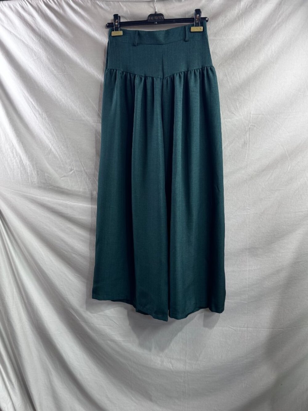 High Waisted Yoke Pleated Wide Leg Palazzo Pants Green - Picture 11 of 12